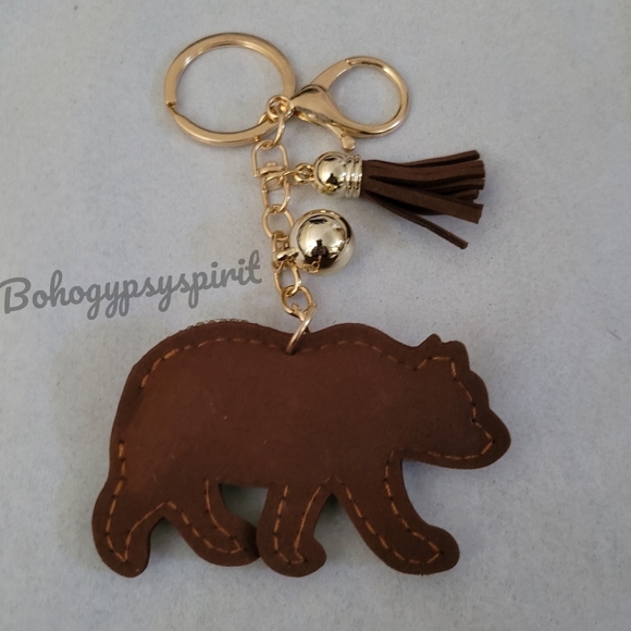 Bling Mama Bear Crystal Rhinestone Keychain Bag Charm With Tan Tassel - Picture 8 of 12